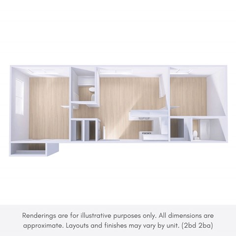 Floor plan for 2 beds, 2 baths, 1000 sqft